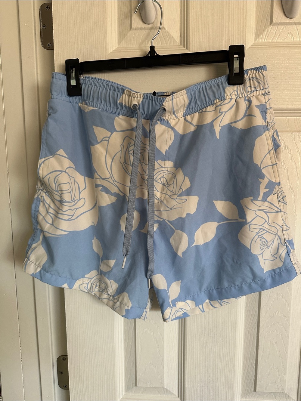 Men's or Women’s Light Blue Floral Athletic Swim Shorts with Drawstring